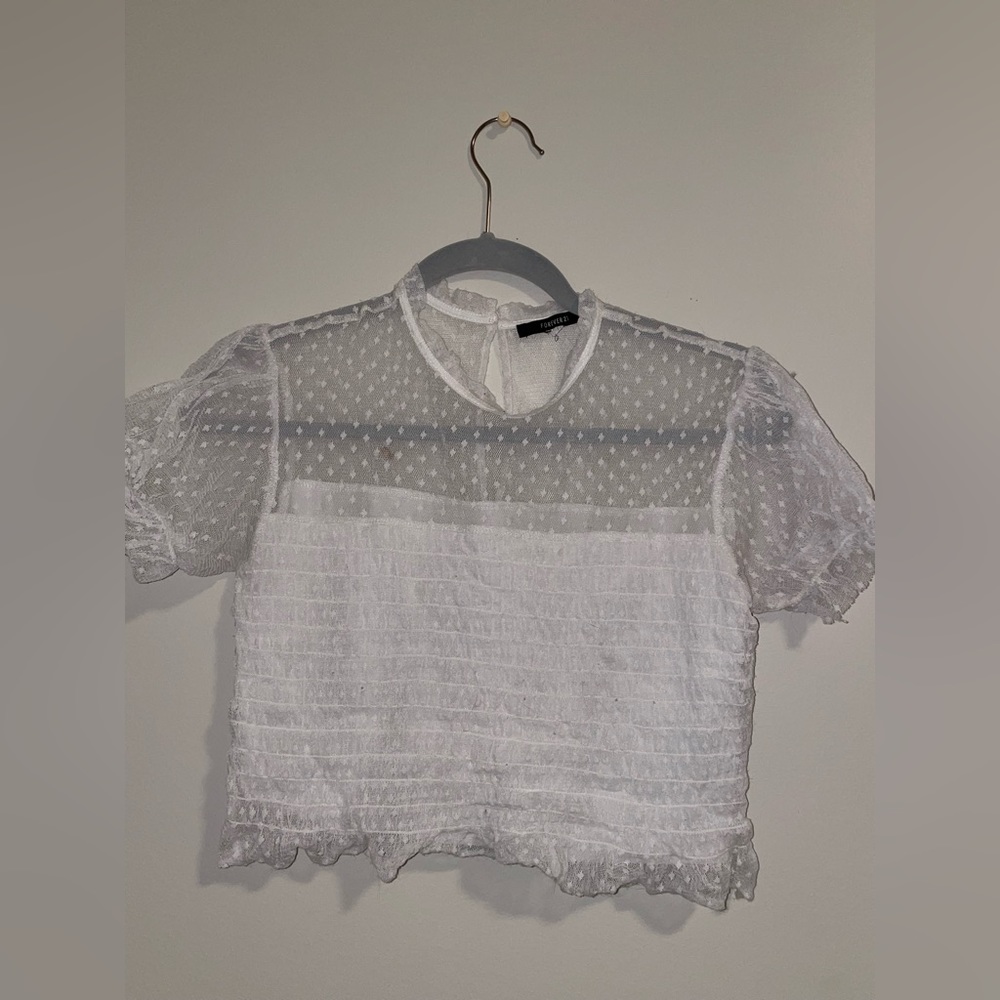 Cropped White Lace Shirt